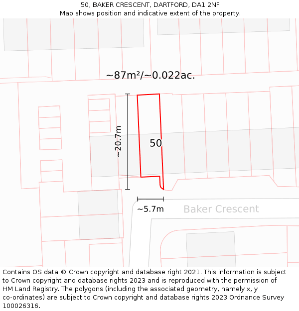 50, BAKER CRESCENT, DARTFORD, DA1 2NF: Plot and title map
