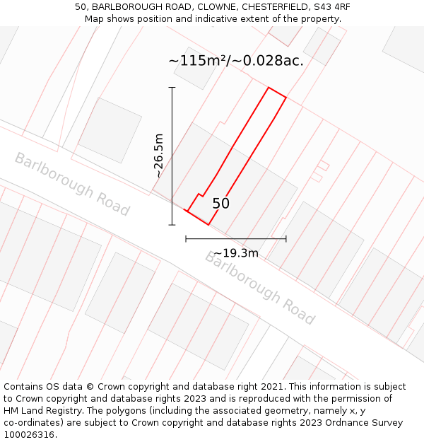 50, BARLBOROUGH ROAD, CLOWNE, CHESTERFIELD, S43 4RF: Plot and title map