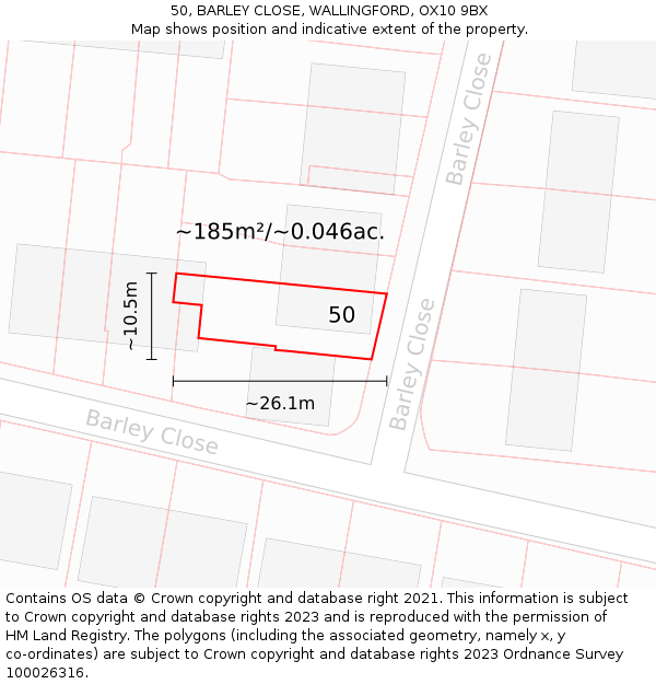 50, BARLEY CLOSE, WALLINGFORD, OX10 9BX: Plot and title map