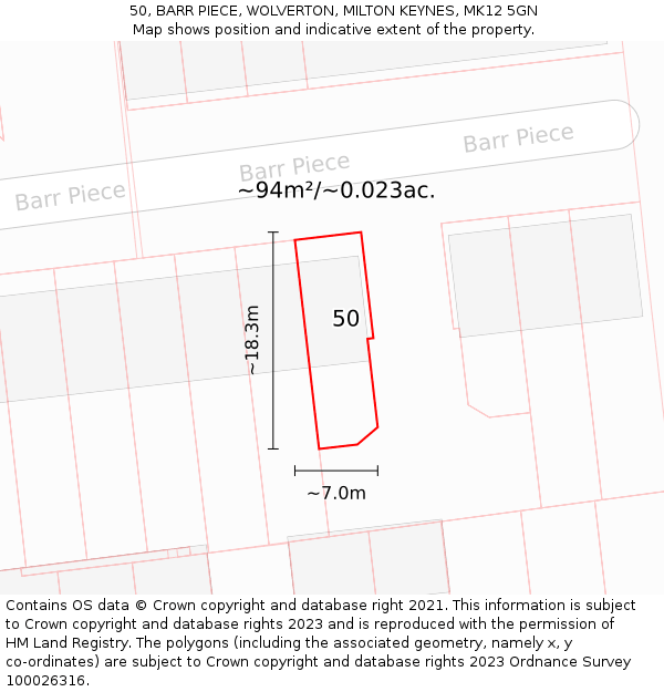 50, BARR PIECE, WOLVERTON, MILTON KEYNES, MK12 5GN: Plot and title map