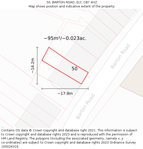50, BARTON ROAD, ELY, CB7 4HZ: Plot and title map