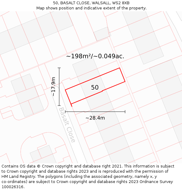 50, BASALT CLOSE, WALSALL, WS2 8XB: Plot and title map