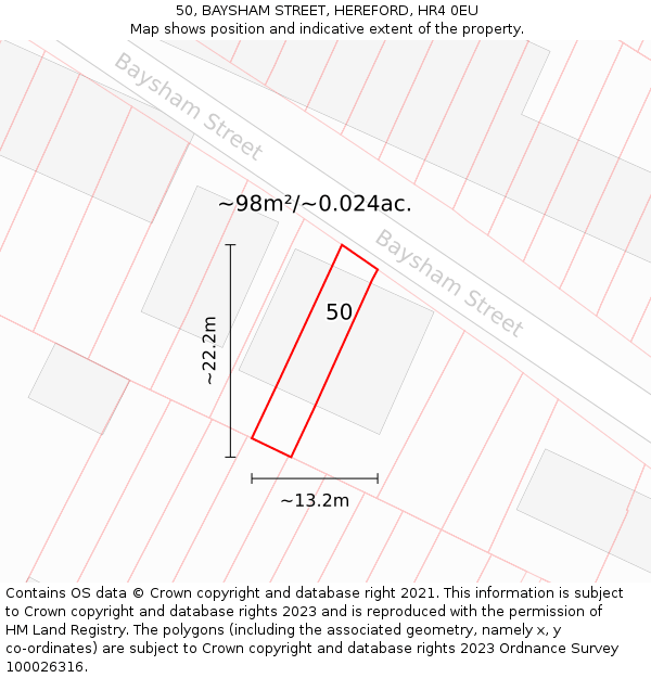 50, BAYSHAM STREET, HEREFORD, HR4 0EU: Plot and title map