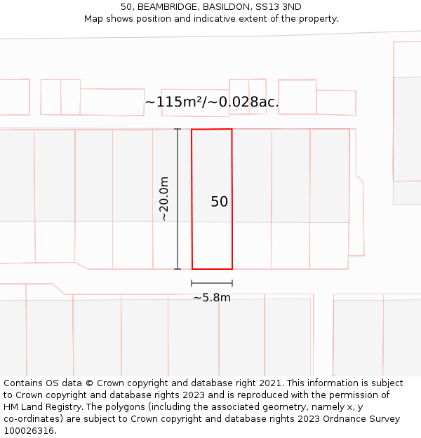 50, BEAMBRIDGE, BASILDON, SS13 3ND: Plot and title map