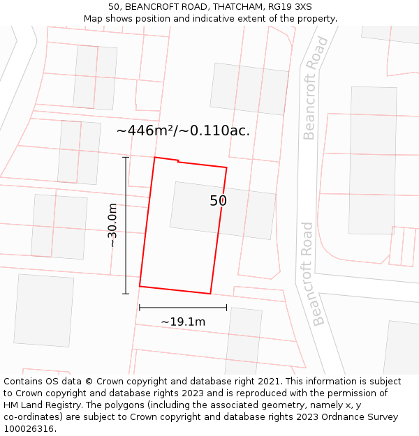 50, BEANCROFT ROAD, THATCHAM, RG19 3XS: Plot and title map