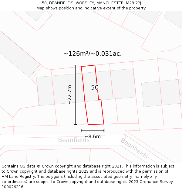 50, BEANFIELDS, WORSLEY, MANCHESTER, M28 2PJ: Plot and title map