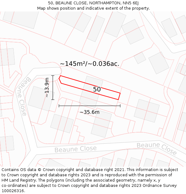 50, BEAUNE CLOSE, NORTHAMPTON, NN5 6EJ: Plot and title map