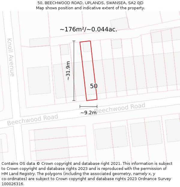 50, BEECHWOOD ROAD, UPLANDS, SWANSEA, SA2 0JD: Plot and title map