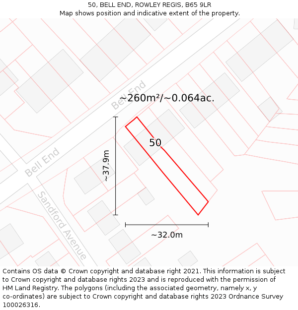 50, BELL END, ROWLEY REGIS, B65 9LR: Plot and title map