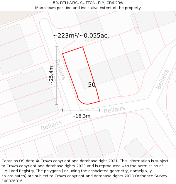 50, BELLAIRS, SUTTON, ELY, CB6 2RW: Plot and title map