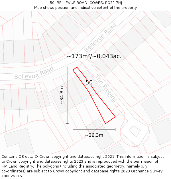 50, BELLEVUE ROAD, COWES, PO31 7HJ: Plot and title map