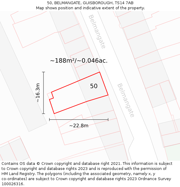 50, BELMANGATE, GUISBOROUGH, TS14 7AB: Plot and title map