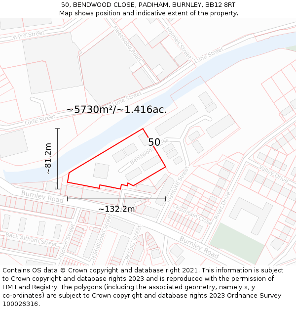 50, BENDWOOD CLOSE, PADIHAM, BURNLEY, BB12 8RT: Plot and title map