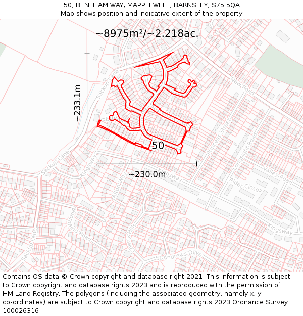 50, BENTHAM WAY, MAPPLEWELL, BARNSLEY, S75 5QA: Plot and title map
