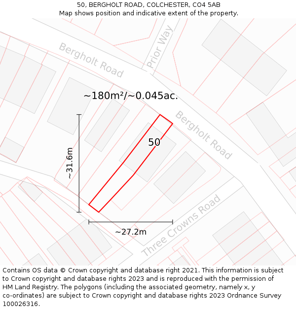 50, BERGHOLT ROAD, COLCHESTER, CO4 5AB: Plot and title map