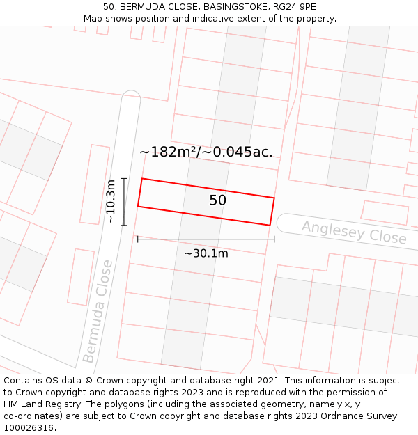 50, BERMUDA CLOSE, BASINGSTOKE, RG24 9PE: Plot and title map