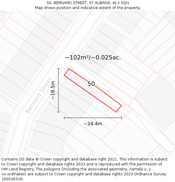 50, BERNARD STREET, ST ALBANS, AL3 5QN: Plot and title map
