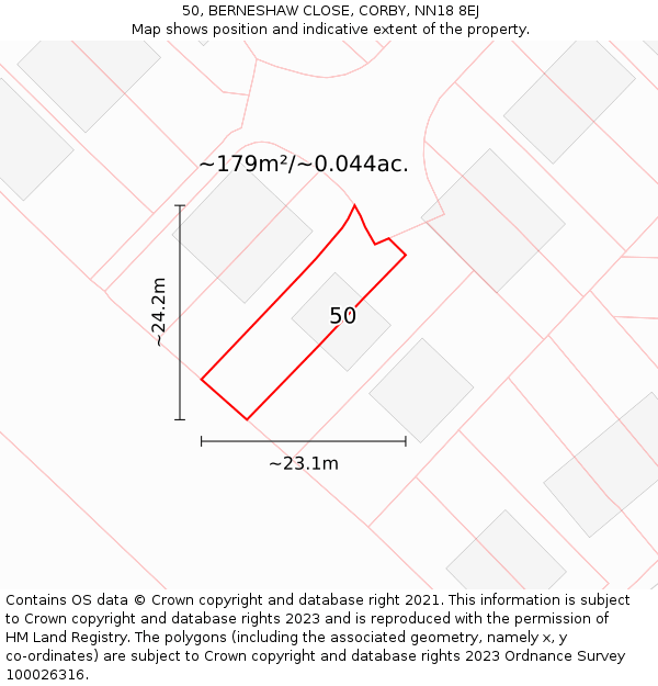 50, BERNESHAW CLOSE, CORBY, NN18 8EJ: Plot and title map