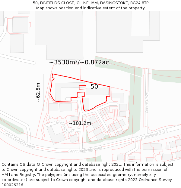 50, BINFIELDS CLOSE, CHINEHAM, BASINGSTOKE, RG24 8TP: Plot and title map