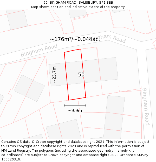 50, BINGHAM ROAD, SALISBURY, SP1 3EB: Plot and title map