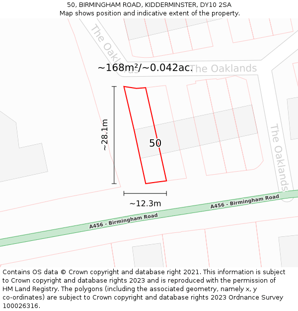 50, BIRMINGHAM ROAD, KIDDERMINSTER, DY10 2SA: Plot and title map