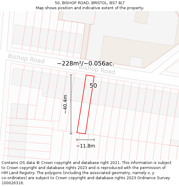 50, BISHOP ROAD, BRISTOL, BS7 8LT: Plot and title map