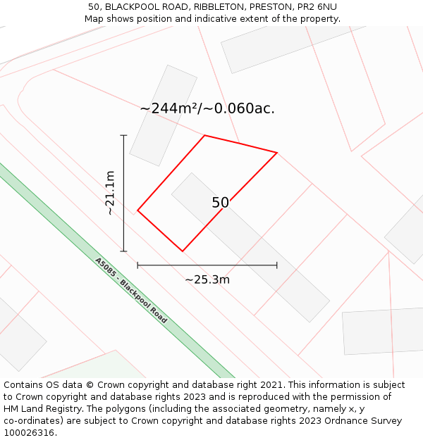 50, BLACKPOOL ROAD, RIBBLETON, PRESTON, PR2 6NU: Plot and title map