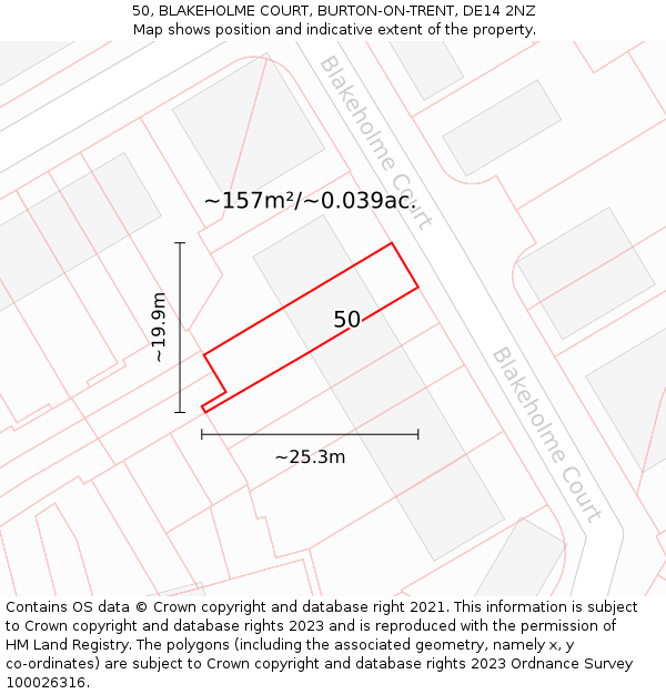 50, BLAKEHOLME COURT, BURTON-ON-TRENT, DE14 2NZ: Plot and title map