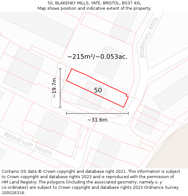 50, BLAKENEY MILLS, YATE, BRISTOL, BS37 4XL: Plot and title map