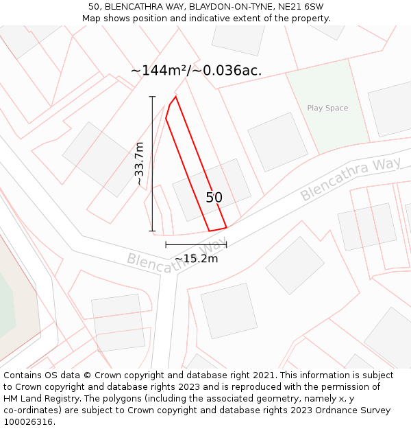 50, BLENCATHRA WAY, BLAYDON-ON-TYNE, NE21 6SW: Plot and title map