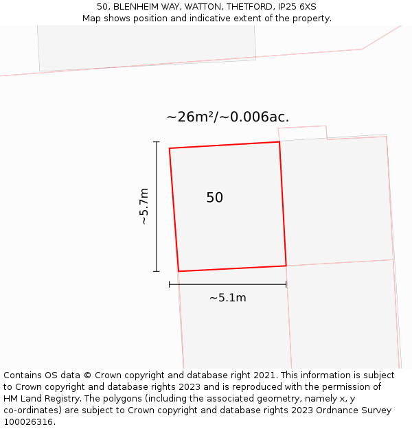 50, BLENHEIM WAY, WATTON, THETFORD, IP25 6XS: Plot and title map