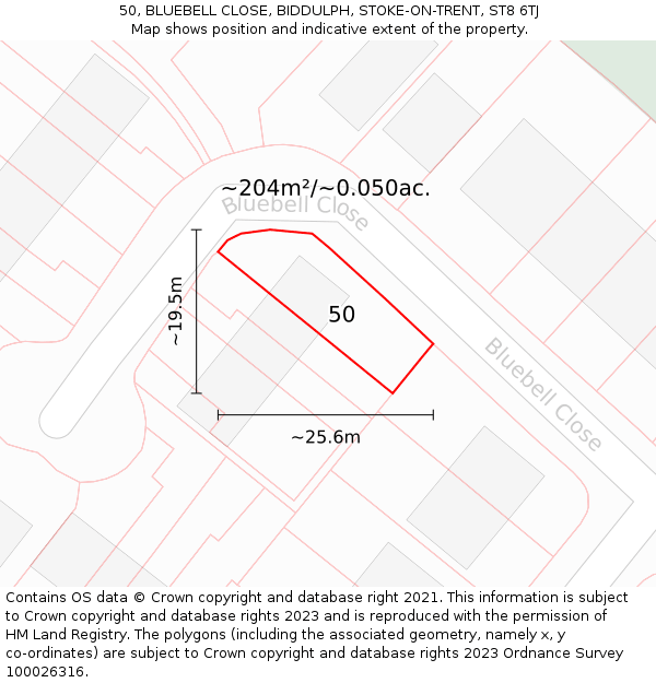 50, BLUEBELL CLOSE, BIDDULPH, STOKE-ON-TRENT, ST8 6TJ: Plot and title map