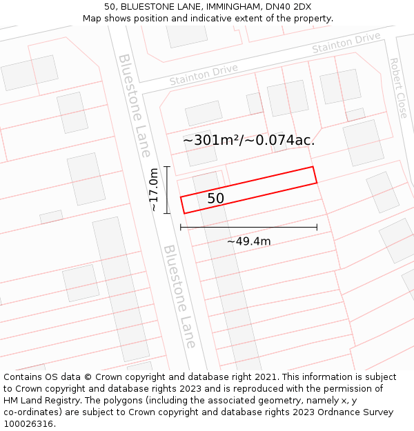 50, BLUESTONE LANE, IMMINGHAM, DN40 2DX: Plot and title map