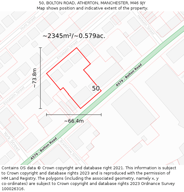 50, BOLTON ROAD, ATHERTON, MANCHESTER, M46 9JY: Plot and title map