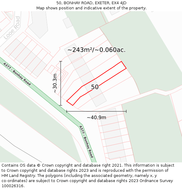 50, BONHAY ROAD, EXETER, EX4 4JD: Plot and title map