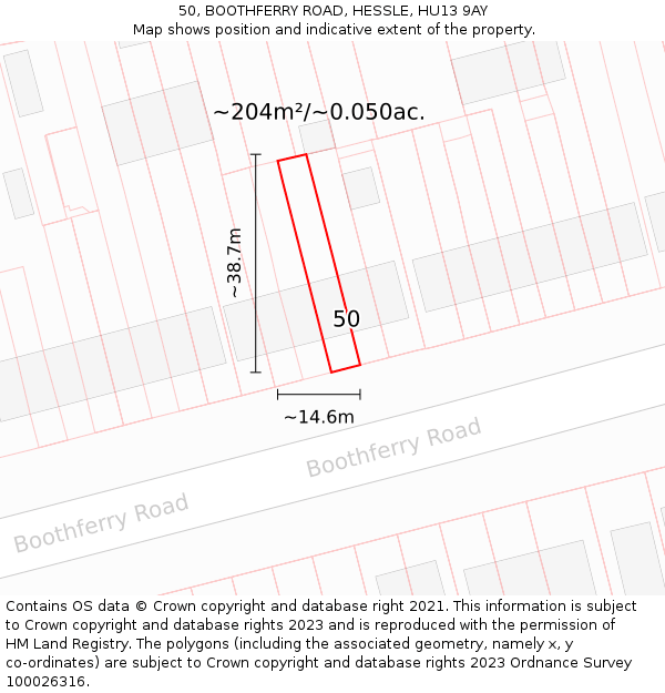 50, BOOTHFERRY ROAD, HESSLE, HU13 9AY: Plot and title map