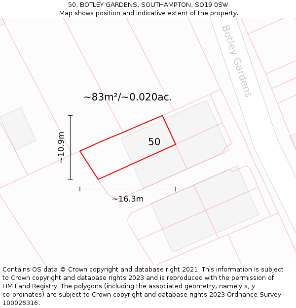 50, BOTLEY GARDENS, SOUTHAMPTON, SO19 0SW: Plot and title map
