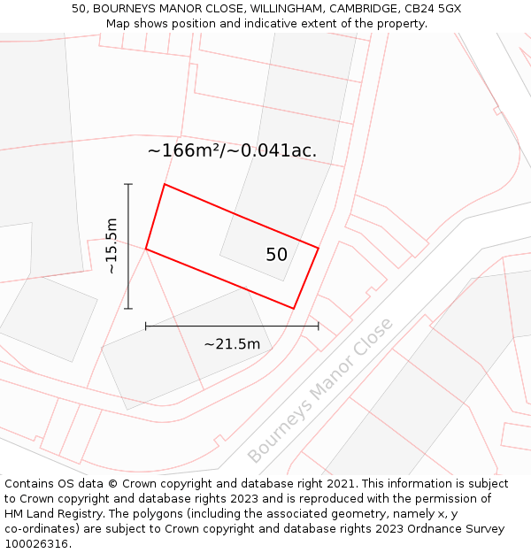 50, BOURNEYS MANOR CLOSE, WILLINGHAM, CAMBRIDGE, CB24 5GX: Plot and title map