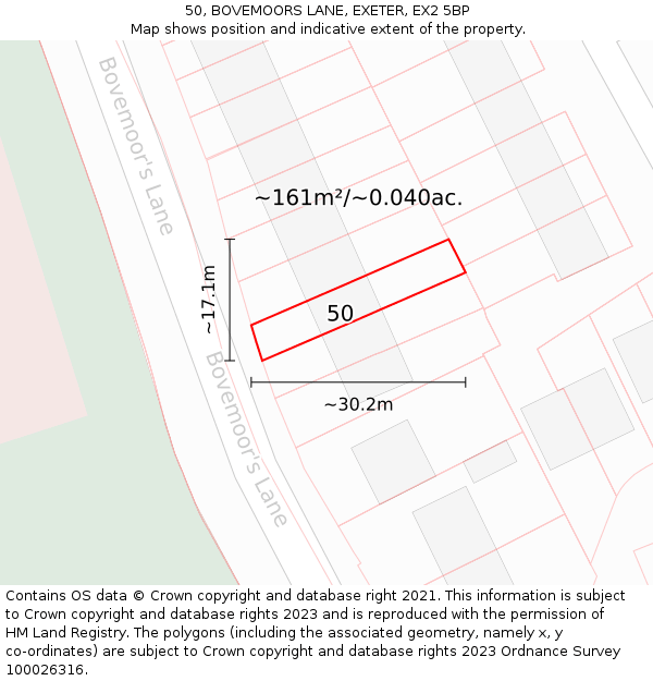 50, BOVEMOORS LANE, EXETER, EX2 5BP: Plot and title map