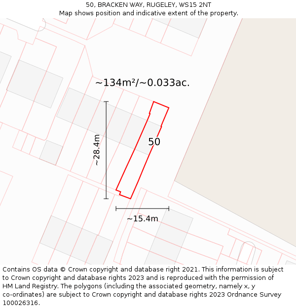 50, BRACKEN WAY, RUGELEY, WS15 2NT: Plot and title map
