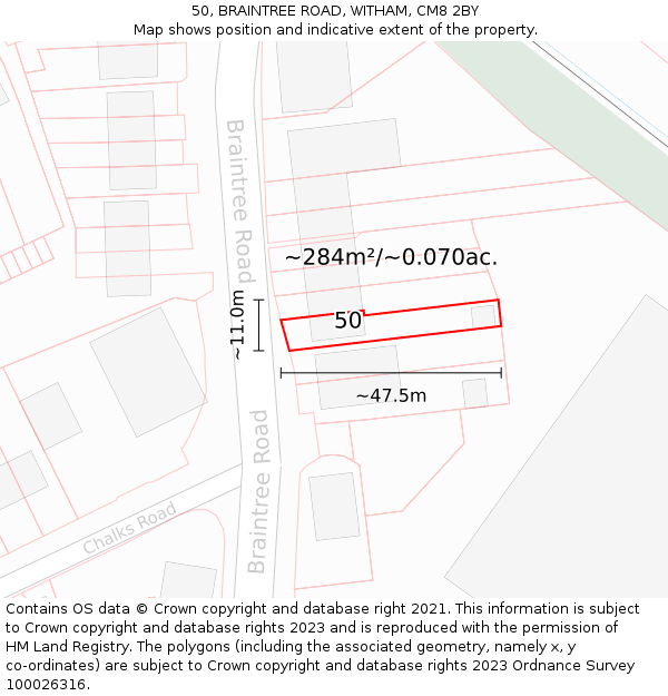 50, BRAINTREE ROAD, WITHAM, CM8 2BY: Plot and title map