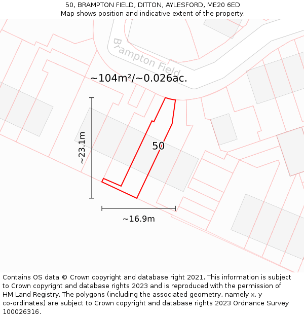 50, BRAMPTON FIELD, DITTON, AYLESFORD, ME20 6ED: Plot and title map