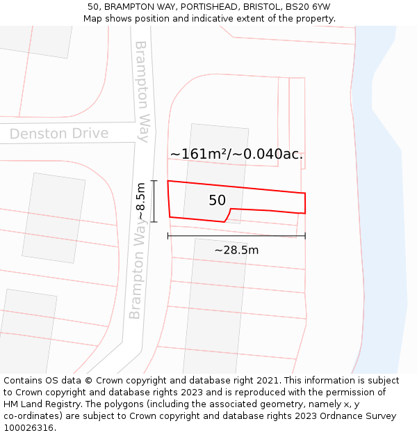 50, BRAMPTON WAY, PORTISHEAD, BRISTOL, BS20 6YW: Plot and title map