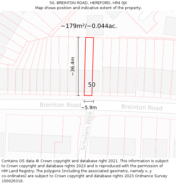50, BREINTON ROAD, HEREFORD, HR4 0JX: Plot and title map