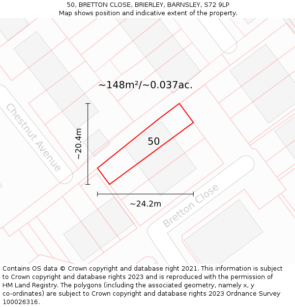 50, BRETTON CLOSE, BRIERLEY, BARNSLEY, S72 9LP: Plot and title map