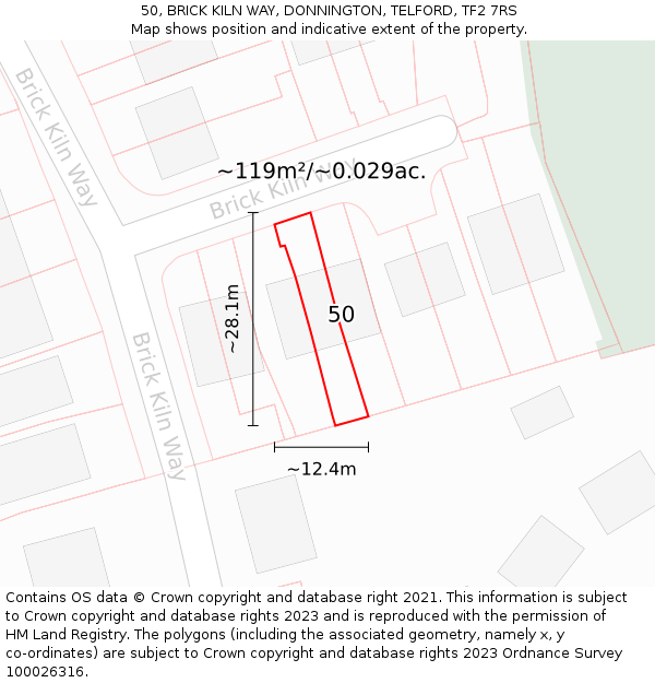 50, BRICK KILN WAY, DONNINGTON, TELFORD, TF2 7RS: Plot and title map