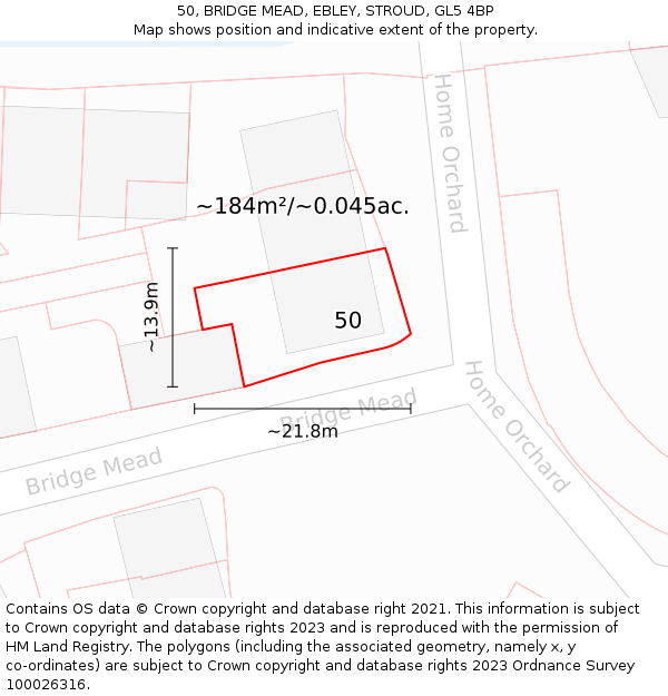 50, BRIDGE MEAD, EBLEY, STROUD, GL5 4BP: Plot and title map