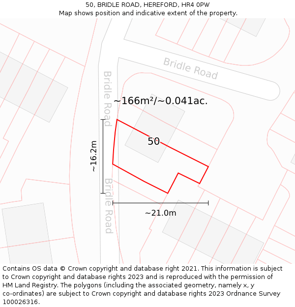 50, BRIDLE ROAD, HEREFORD, HR4 0PW: Plot and title map
