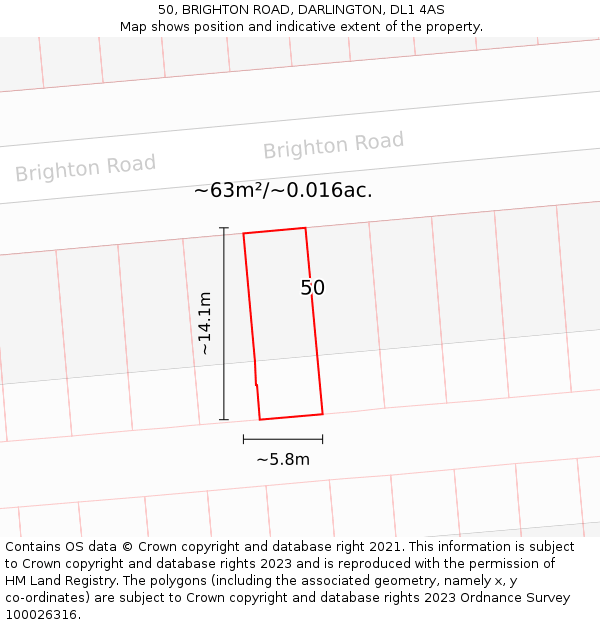 50, BRIGHTON ROAD, DARLINGTON, DL1 4AS: Plot and title map