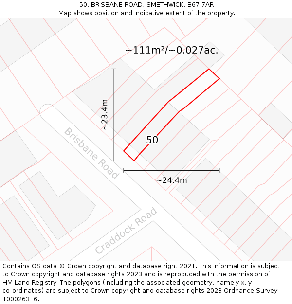 50, BRISBANE ROAD, SMETHWICK, B67 7AR: Plot and title map